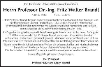 Traueranzeige von Fritz Walter Brandt von Echo-Zeitungen (Gesamtausgabe)