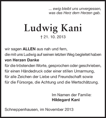 Traueranzeige von Ludwig Kani von Echo-Zeitungen (Gesamtausgabe)