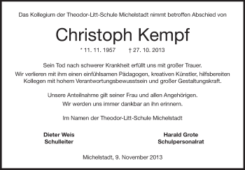 Traueranzeige von Christoph Kempf von Odenwälder Echo