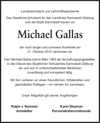 Traueranzeige von Michael Gallas von Echo-Zeitungen (Gesamtausgabe)