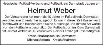 Traueranzeige von Helmut Weber von Darmstädter Echo, Odenwälder Echo, Rüsselsheimer Echo, Groß-Gerauer-Echo, Ried Echo