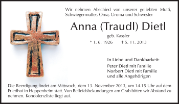 Traueranzeige von Anna Dietl von Starkenburger Echo