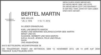 Traueranzeige von Bertel Martin von Rüsselsheimer Echo, Groß-Gerauer-Echo, Ried Echo