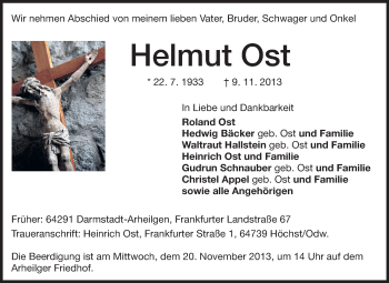 Traueranzeige von Helmut Ost von Darmstädter Echo, Odenwälder Echo, Rüsselsheimer Echo, Groß-Gerauer-Echo, Ried Echo