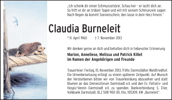 Traueranzeige von Claudia Burneleit von Echo-Zeitungen (Gesamtausgabe)