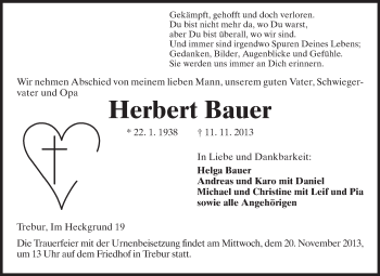 Traueranzeige von Herbert Bauer von Rüsselsheimer Echo, Groß-Gerauer-Echo, Ried Echo