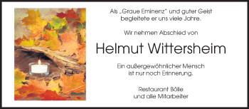 Traueranzeige von Helmut Wittersheim von Echo-Zeitungen (Gesamtausgabe)
