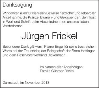 Traueranzeige von Jürgen Frickel von Echo-Zeitungen (Gesamtausgabe)