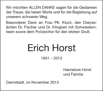 Traueranzeige von Erich Horst von Echo-Zeitungen (Gesamtausgabe)