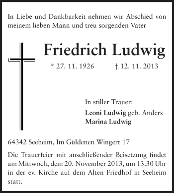 Traueranzeige von Friedrich Ludwig von Echo-Zeitungen (Gesamtausgabe)