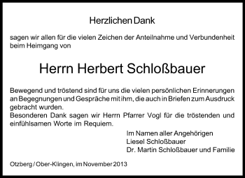 Traueranzeige von Herbert Schloßbauer von Echo-Zeitungen (Gesamtausgabe)