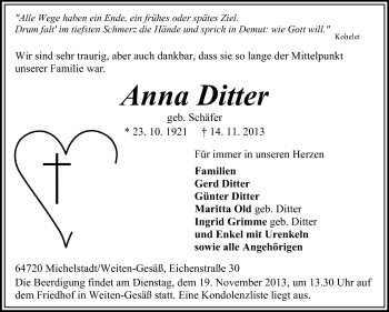 Traueranzeige von Anna Ditter von Odenwälder Echo