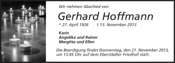 Traueranzeige von Gerhard Hoffmann von Echo-Zeitungen (Gesamtausgabe)