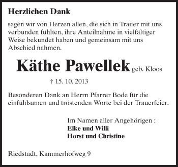 Traueranzeige von Käthe Pawellek von Rüsselsheimer Echo, Groß-Gerauer-Echo, Ried Echo