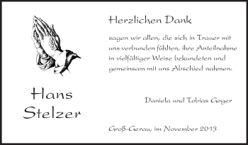 Traueranzeige von Hans Stelzer von Rüsselsheimer Echo, Groß-Gerauer-Echo, Ried Echo