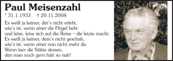 Traueranzeige von Paul Meisenzahl von Rüsselsheimer Echo, Groß-Gerauer-Echo, Ried Echo