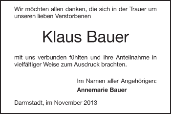 Traueranzeige von Klaus Bauer von Echo-Zeitungen (Gesamtausgabe)