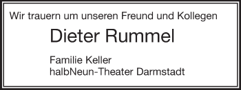 Traueranzeige von Dieter Rummel von Darmstädter Echo, Odenwälder Echo, Rüsselsheimer Echo, Groß-Gerauer-Echo, Ried Echo