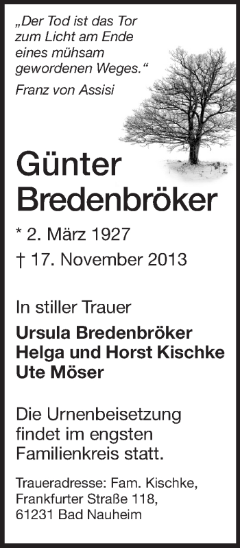Traueranzeige von Günter Bredenbröker von Echo-Zeitungen (Gesamtausgabe)