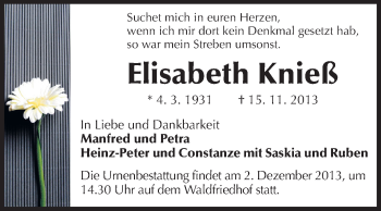 Traueranzeige von Elisabeth Knieß von Echo-Zeitungen (Gesamtausgabe)