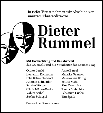 Traueranzeige von Dieter Rummel von Echo-Zeitungen (Gesamtausgabe)