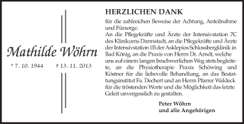 Traueranzeige von Mathilde Wöhrn von Echo-Zeitungen (Gesamtausgabe)