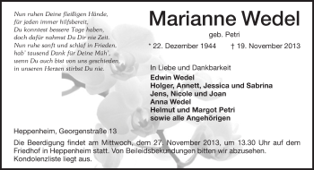Traueranzeige von Marianne Wedel von Echo-Zeitungen (Gesamtausgabe)