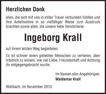 Traueranzeige von Ingeborg Krall von Echo-Zeitungen (Gesamtausgabe)