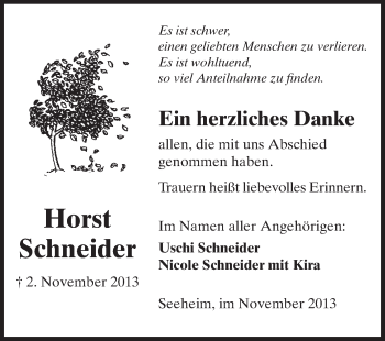 Traueranzeige von Horst Schneider von Echo-Zeitungen (Gesamtausgabe)