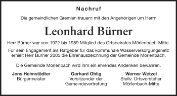 Traueranzeige von Leonhard Bürner von Starkenburger Echo