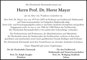 Traueranzeige von Horst Mayer von Echo-Zeitungen (Gesamtausgabe)