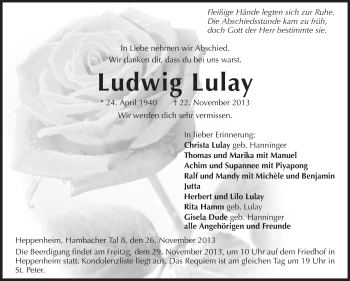 Traueranzeige von Ludwig Lulay von Starkenburger Echo