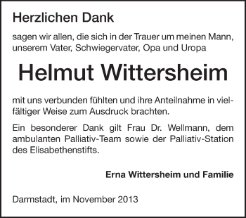 Traueranzeige von Helmut Wittersheim von Echo-Zeitungen (Gesamtausgabe)