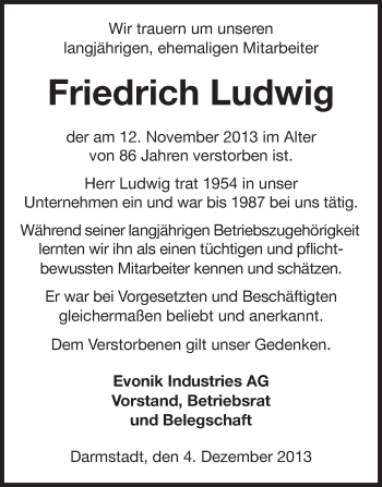 Traueranzeige von Friedrich Ludwig von Echo-Zeitungen (Gesamtausgabe)