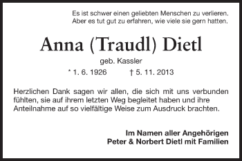 Traueranzeige von Anna Dietl von Starkenburger Echo