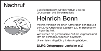 Traueranzeige von Heinrich Bonn von Rüsselsheimer Echo, Groß-Gerauer-Echo, Ried Echo