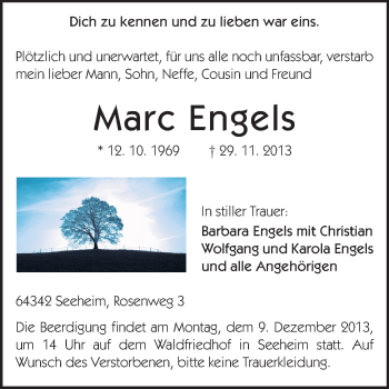 Traueranzeige von Marc Engels von Echo-Zeitungen (Gesamtausgabe)