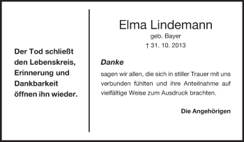 Traueranzeige von Elma Lindemann von Rüsselsheimer Echo, Groß-Gerauer-Echo, Ried Echo