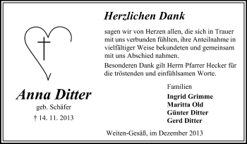 Traueranzeige von Anna Ditter von Odenwälder Echo
