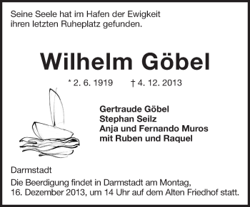 Traueranzeige von Wilhelm Göbel von Echo-Zeitungen (Gesamtausgabe)