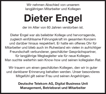 Traueranzeige von Dieter Engel von Echo-Zeitungen (Gesamtausgabe)