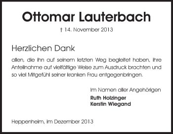 Traueranzeige von Ottomar Lauterbach von Starkenburger Echo