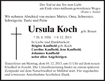 Traueranzeige von Ursula Koch von Echo-Zeitungen (Gesamtausgabe)