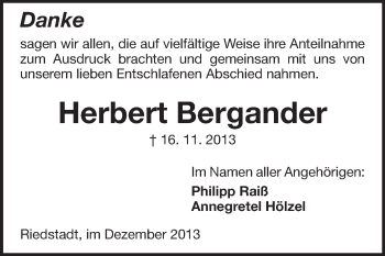 Traueranzeige von Herbert Bergander von Rüsselsheimer Echo, Groß-Gerauer-Echo, Ried Echo