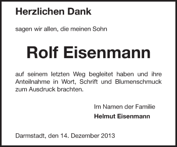 Traueranzeige von Rolf Eisenmann von Echo-Zeitungen (Gesamtausgabe)