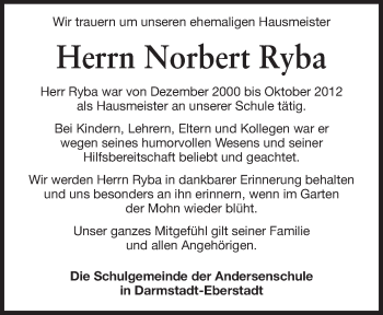 Traueranzeige von Norbert Ryba von Echo-Zeitungen (Gesamtausgabe)
