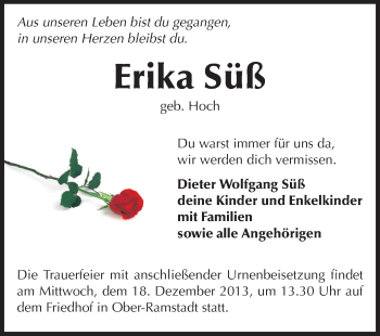 Traueranzeige von Erika Süß von Echo-Zeitungen (Gesamtausgabe)