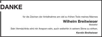 Traueranzeige von Wilhelm Breitwieser von Echo-Zeitungen (Gesamtausgabe)