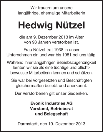 Traueranzeige von Hedwig Nützel von Echo-Zeitungen (Gesamtausgabe)