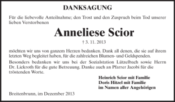 Traueranzeige von Anneliese Scior von Echo-Zeitungen (Gesamtausgabe)